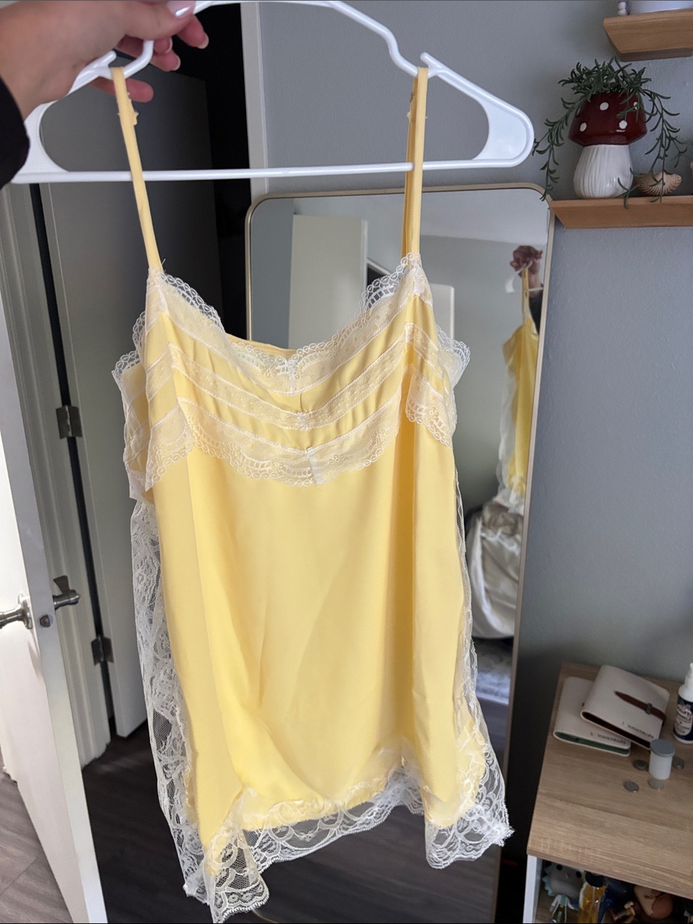 H&M Yellow Satin Lace-Trim Cami